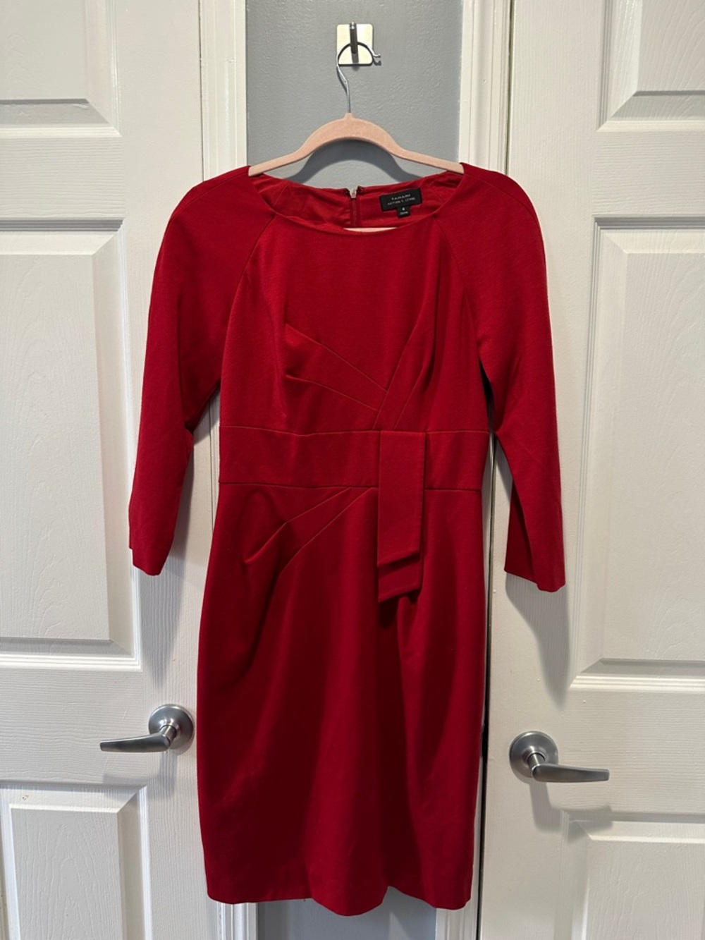 Talbots Red Long Sleeve Sheath Dress with Waist Tie